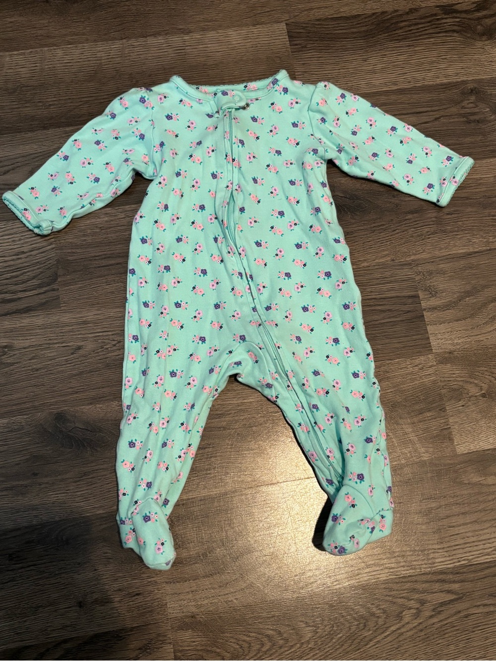 Mint Floral Footed One-Piece for Kids